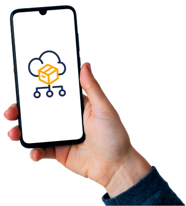 a hand holding a smartphone that displays cloud storage